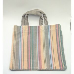 Vtg Handmade Multicolor Pastel Striped Velour Small Tote Bag Casual Square Bag